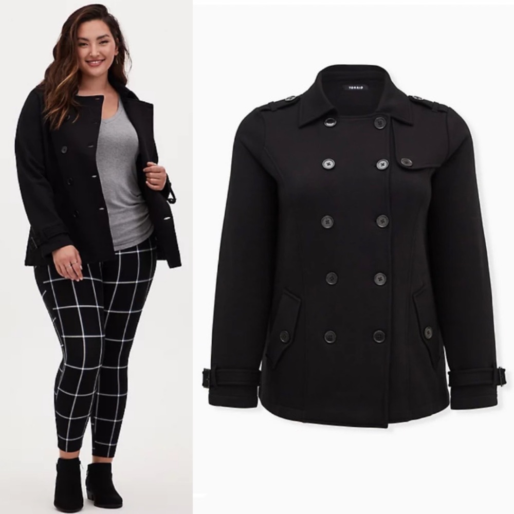 TORRID BLACK FLEECE PEACOAT JACKET COAT
